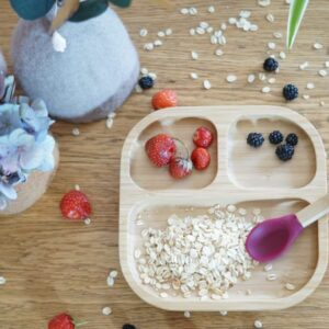 SET DE REPAS POUR ENFANT : ASSIETTE A COMPARTIMENTS & CUILLERE BAMBOU & SILICONE – Image 5