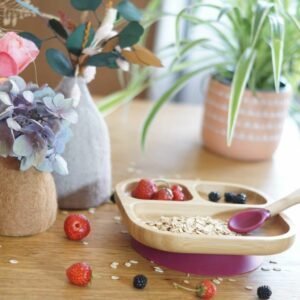 SET BORDEAUX ASSIETTE & CUILLERE ENFANT BAMBOU – Image 2