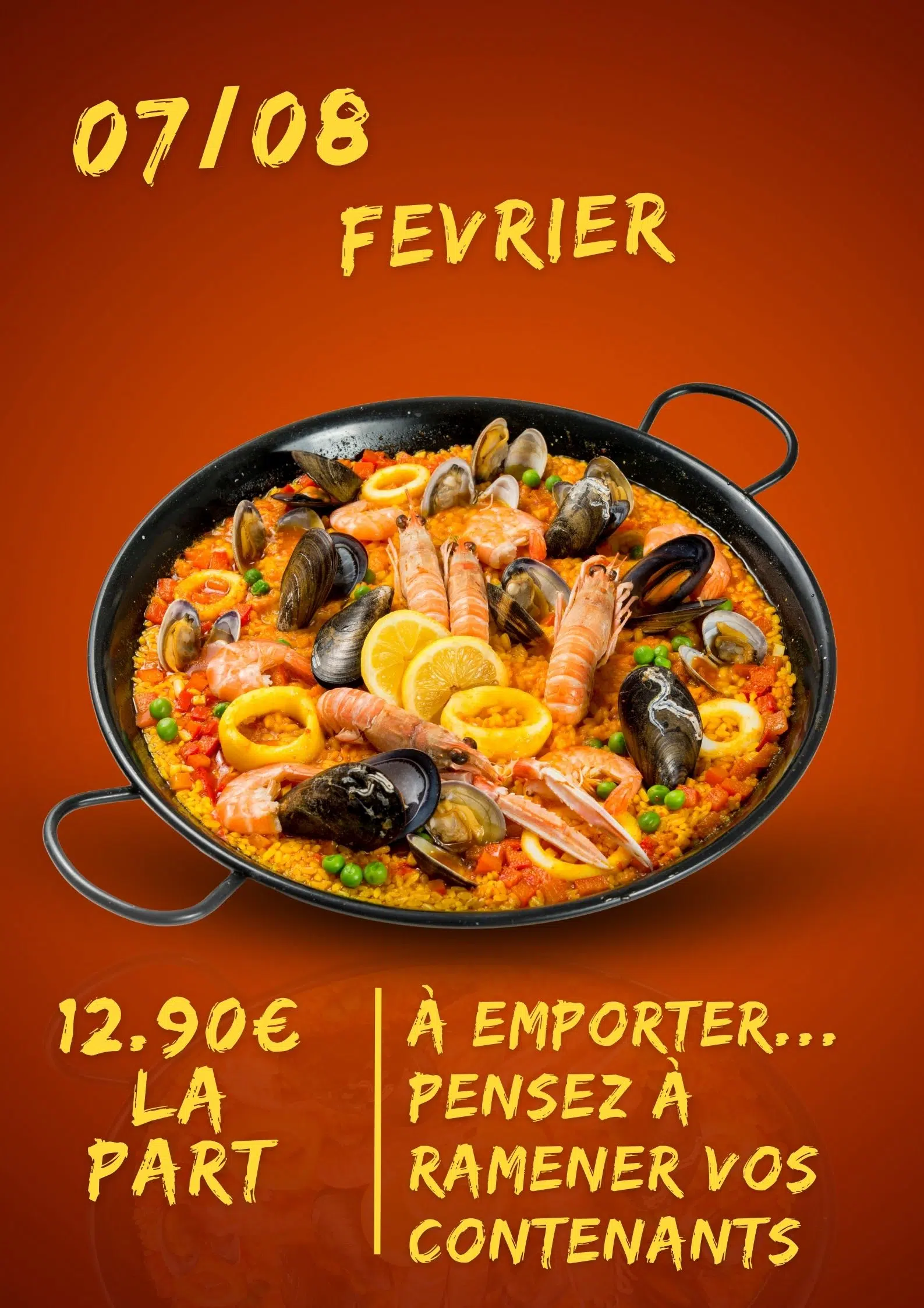 Paella du mois au Bocal sur réservation à emporter ou sur place