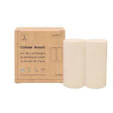 RECHARGES DEODORANT SOLIDE AU BEURRE DE CACAO BRUT BIO 2X60g - COMME AVANT