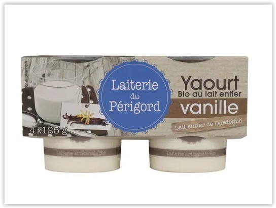 YAOURT ETUVE DE VACHE ENTIER VANILLE BIO 4X125g - LAITERIE DU PERIGORD