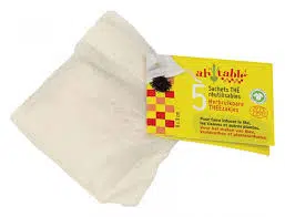 LOT DE 5 SACHETS FILTRE INDIVIDUELS EN COTON BIO 9X9CM - AH TABLE!