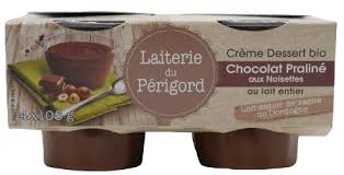 CREME DESSERT VACHE CHOCOLAT PRALINE NOISETTE BIO 4X105g - LA LAITERIE DU PERIGO